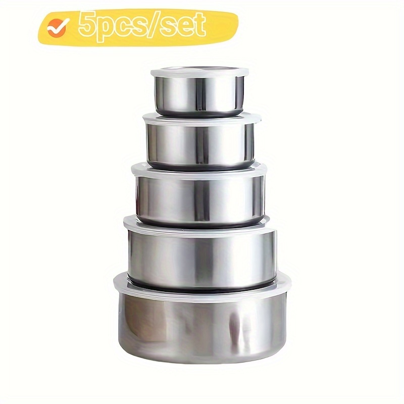 3Pcs Stainless Steel Large Capacity Soup Bowl Multifunctional Soup Pot  Salad Mixing Food Container with Lid (Silver)