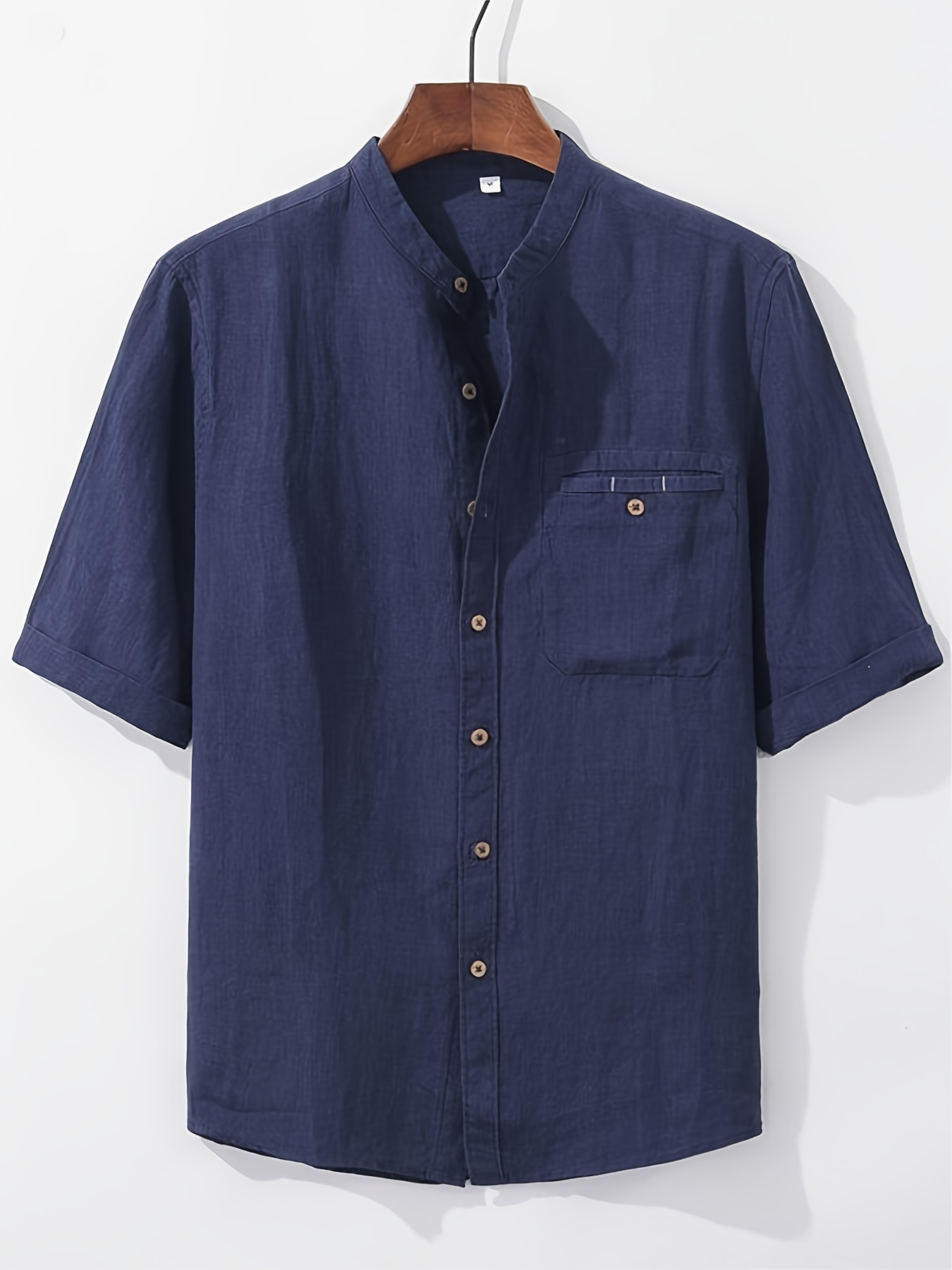 Mandarin Collar Shirt with Patch Pocket