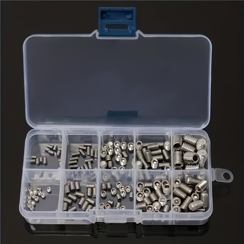 200pcs 304 Stainless Steel Screws Set Hex Head Flat Head Headless Screws