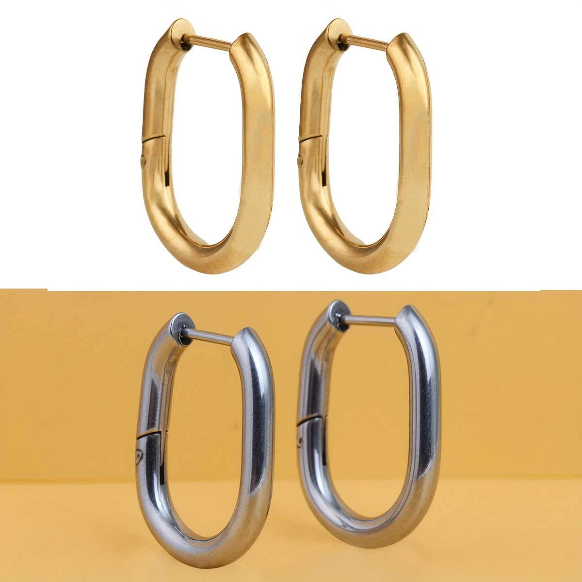 

Smooth Oval Shaped Hoop Earrings Stainless Steel 18k Plated Jewelry Vintage Elegant Style Suitable For Women Daily Wear