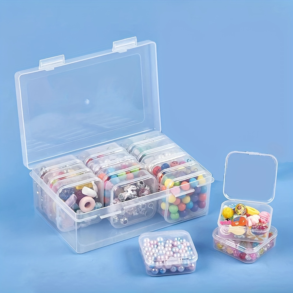 8pcs Transparent Plastic Square Box, Clear Storage Case With Hinged Cover,  Small Beads Storage Organizer For Diy Crafts, Small Storage Containers For