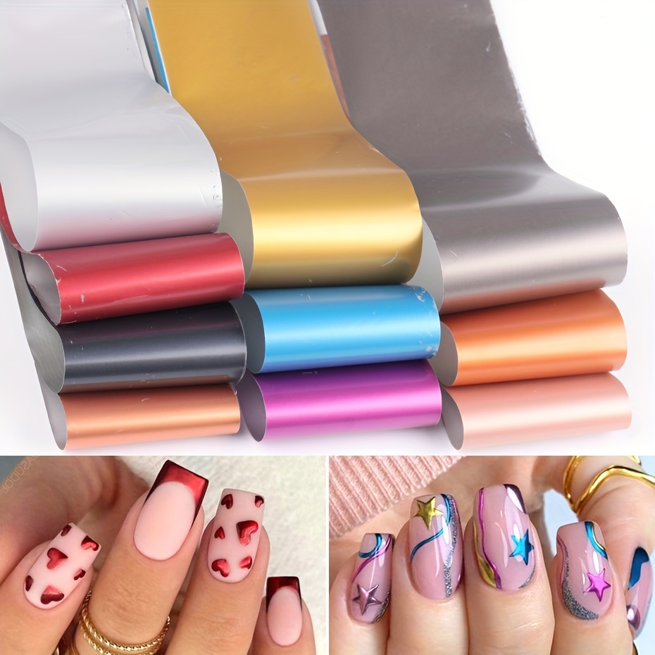  Gold Nail Foils Transfer Stickers Holographic Effect Transfer  Nail Foil Supplies Metallic Nail Art Foil Color Gold Silver Nail Foil  Transfer Stickers for Women Girls Acrylic Nails Decoration 14 Sheet 