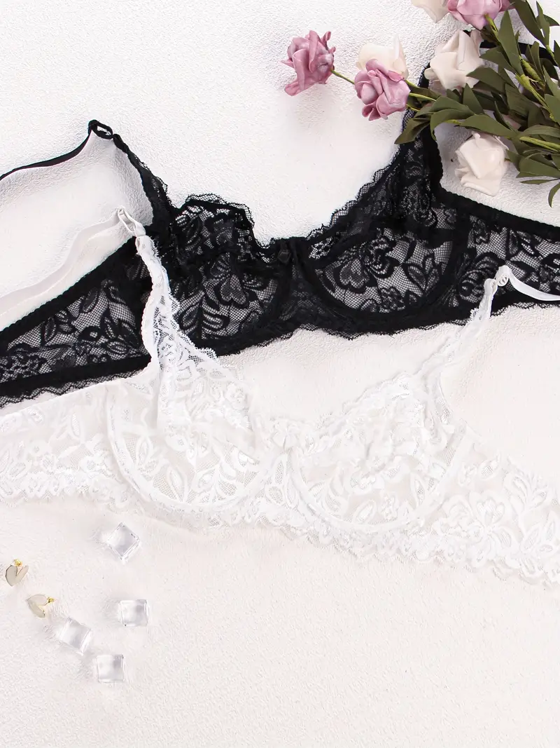 Floral Lace Unlined Bras Ultra thin Breathable Sheer Mesh - Temu