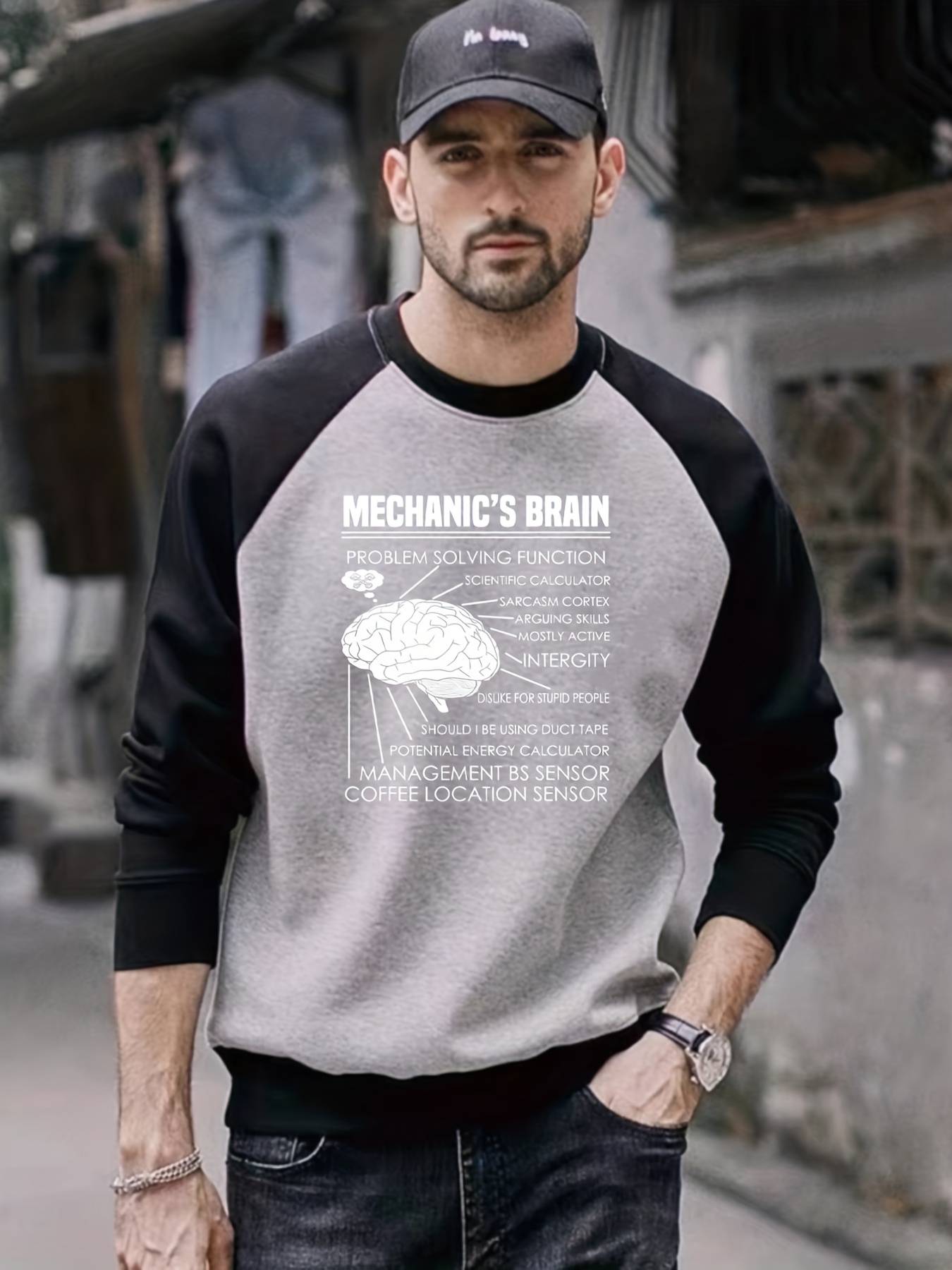 Brain Print Sweatshirt Men's Casual Color Block Raglan - Temu