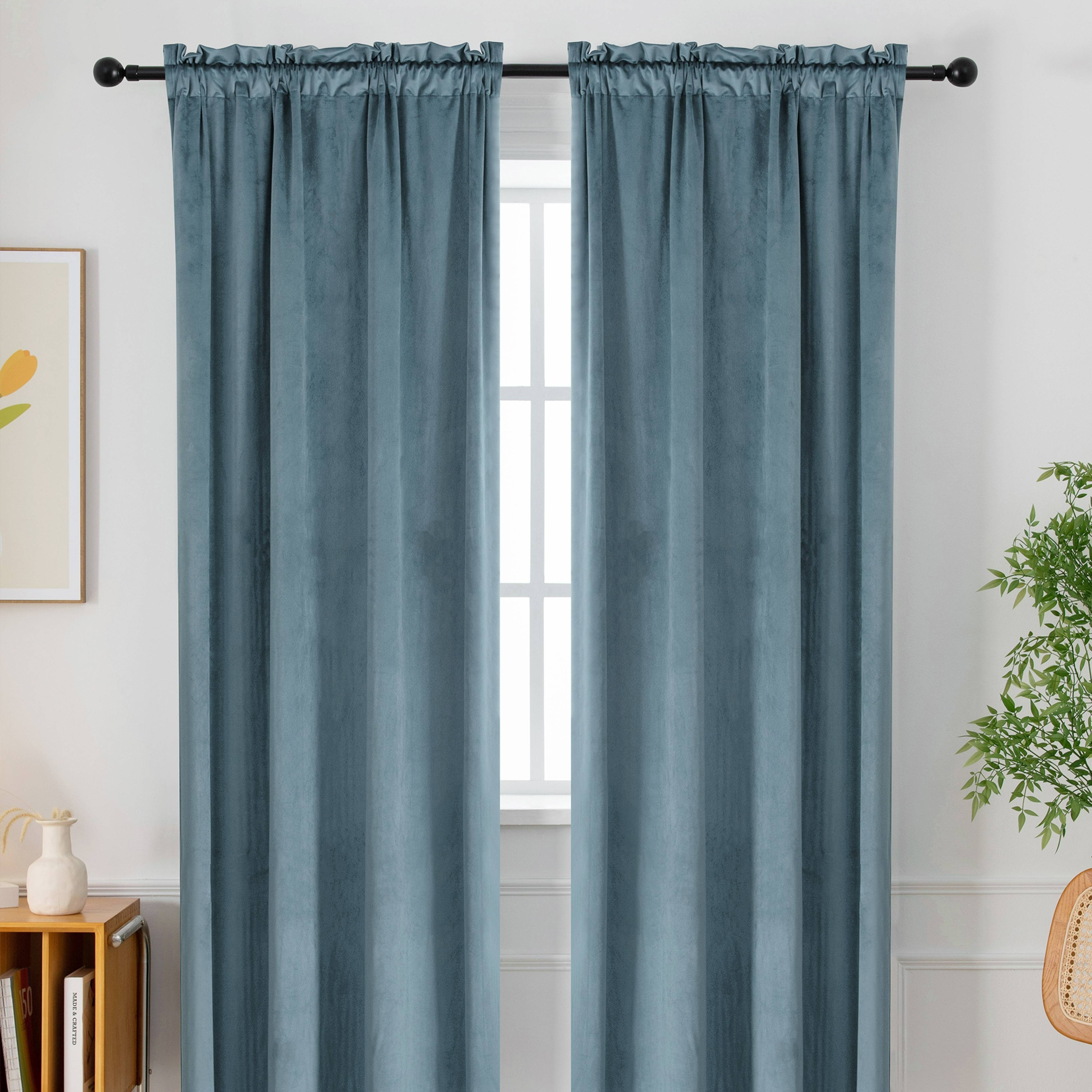 Cortinas de terciopelo azul piedra de 63 pulgadas de largo, cortinas con  aislamiento térmico súper suaves y gruesas, para oscurecer la habitación
