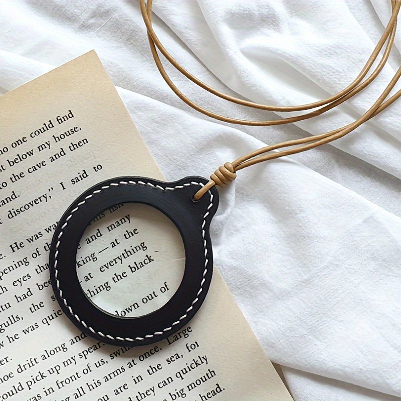 Faux Leather Strap Necklace Magnifying Glass Pendant Locket - Temu