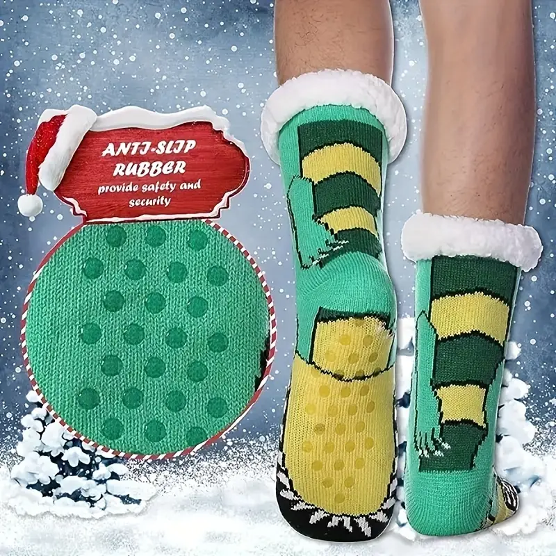 Men's Winter Thermal Fleece Lining Knit Slipper Socks Christmas