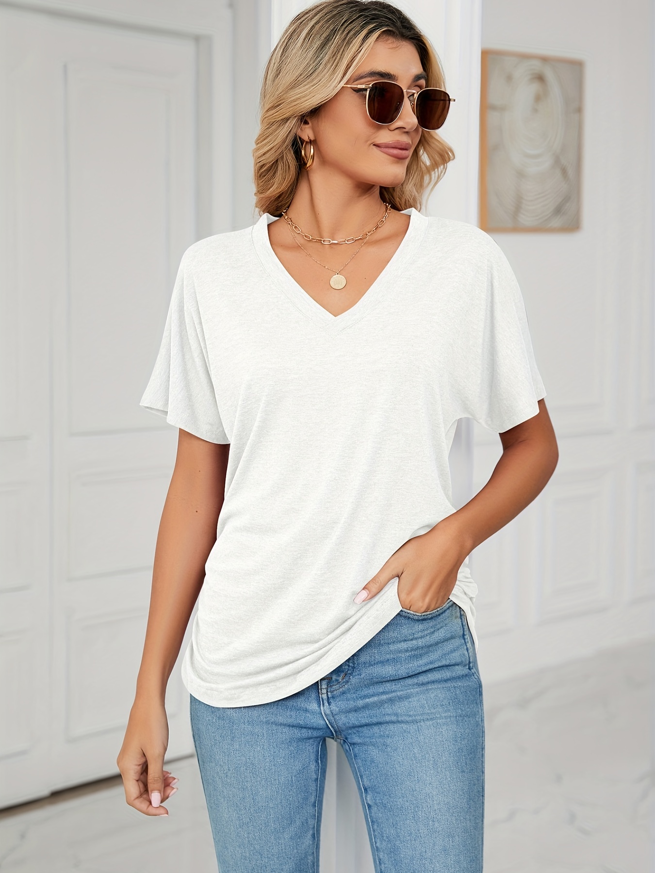 Loose Casual Long Blouse Women Short Sleeve Solid Black White