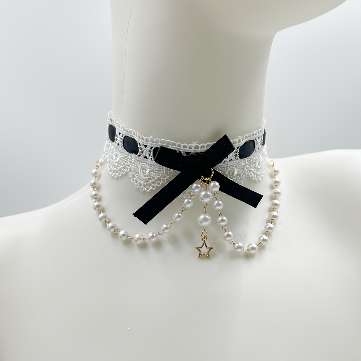 White / Black Lace Choker Necklace Inlaid Faux Pearls - Temu