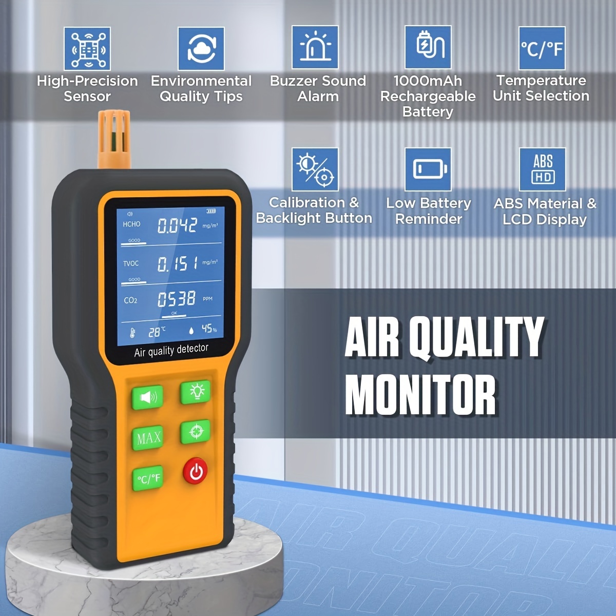  Detector de medidor de CO2 portátil Medidor de calidad del aire  Detector de gas Medidor TVOC Analizador de gas Dispositivo de medición de  humedad de temperatura : Industrial y Científico