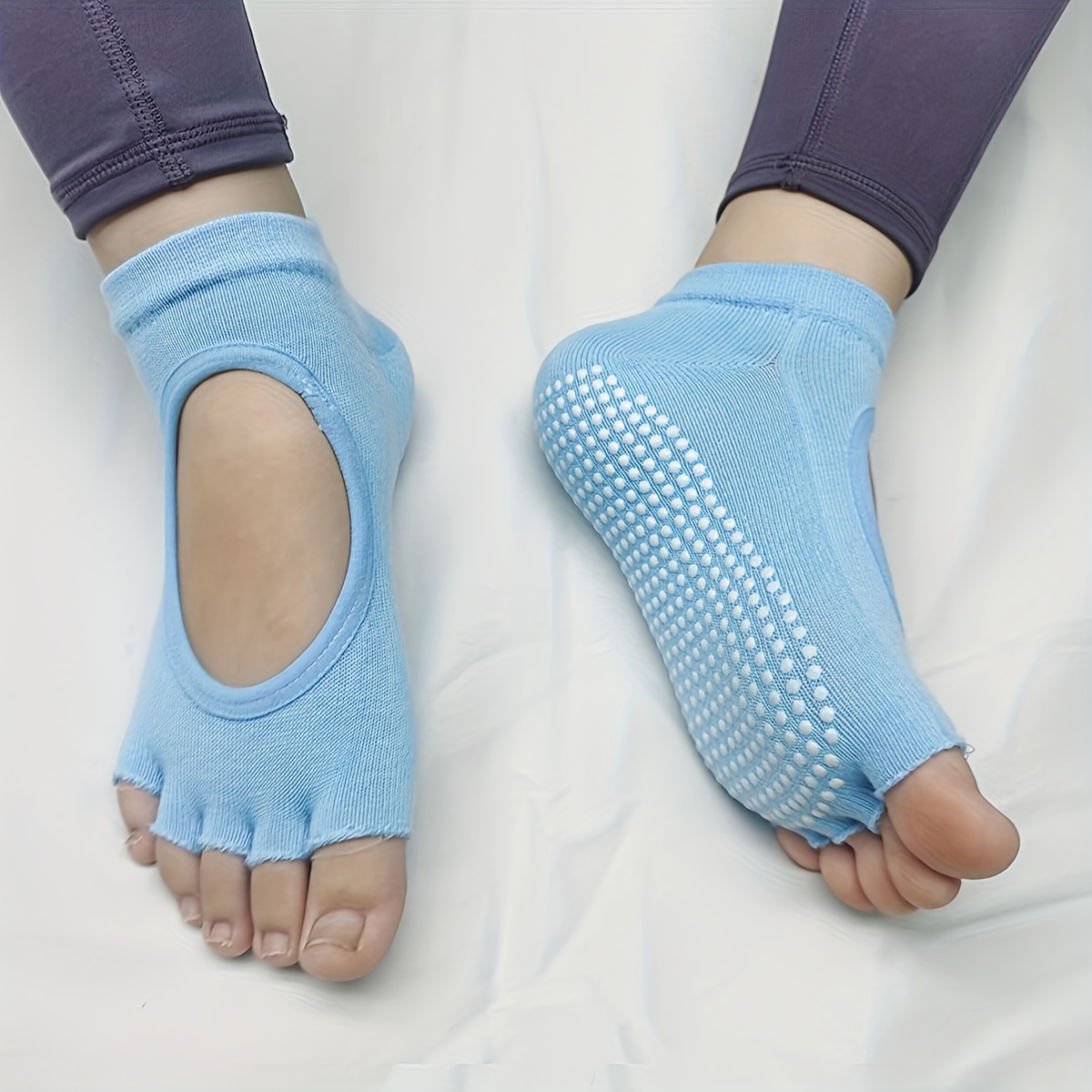 4 Pairs Toeless Yoga Socks Non-Slip Grips for Pilates Ballet Dance