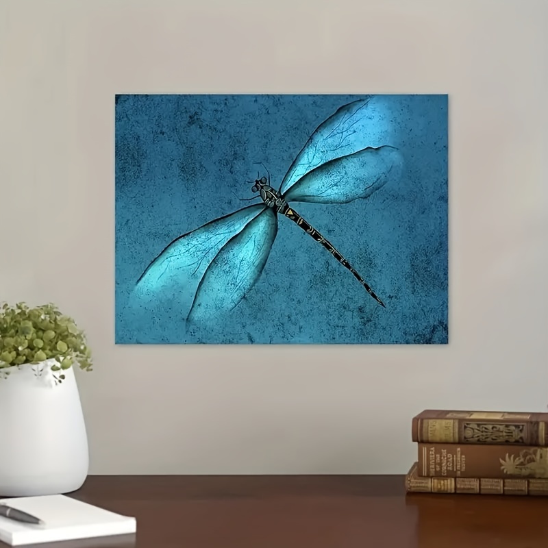 

1pc Wooden Framed Teal Dragonfly Canvas Wall Art - Vintage Botanical Animal Painting For Home Decor - Perfect For Bathroom, Bedroom, Office, Living Room 11.8inx15.7inch Eid Al-adha Mubarak