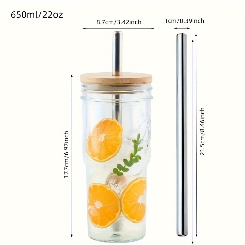 Transparent Drinking Glass With Bamboo Lid And Straw, Portable Tumbler  Water Bottle For Iced Coffee Tea, Halloween Christmas Birthday Gifts - Temu