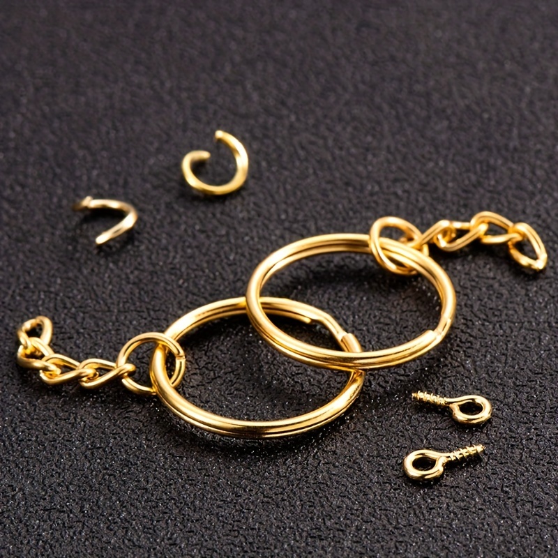 220pcs Golden Silver Color Key Ring Set, Keyrings Chain Link, Metal Key  Ring Hoops, Open Jump Rings, Screw Eye Pins, 24mm Split Key Ring For DIY  Keyri