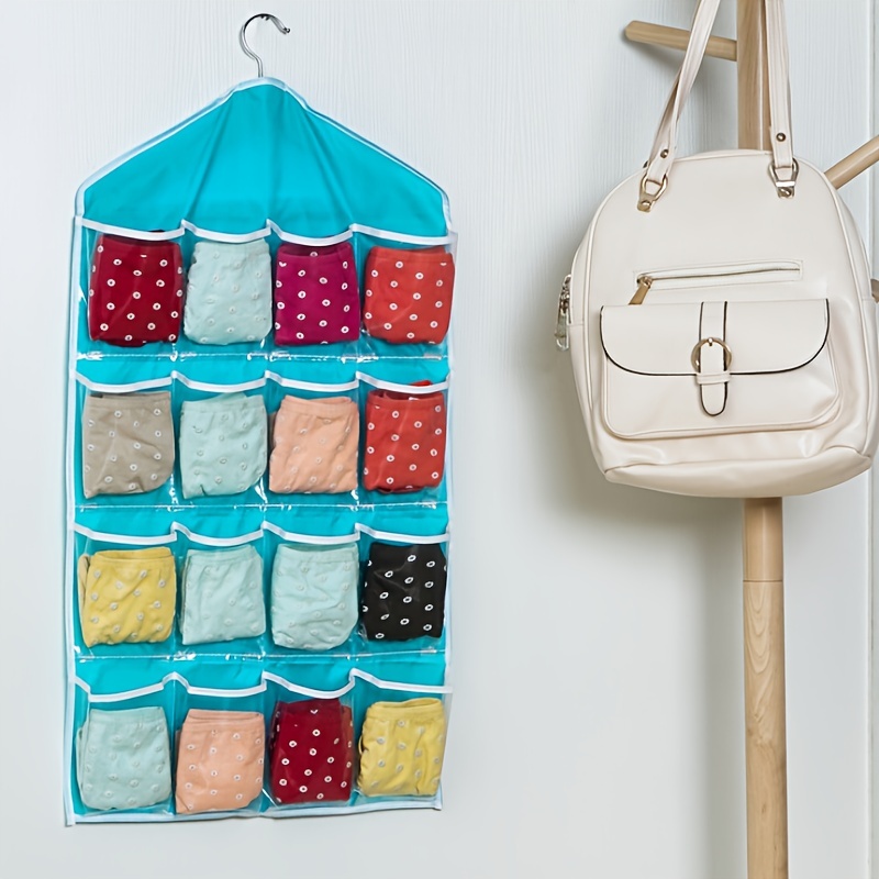 Hanging Closet 16 Clear Pocket Organizer, Socks Underwear Storage