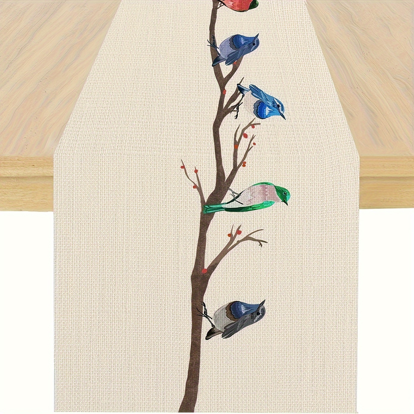 TEMU 1pc, Bird Table Runner -rustic Table Farmhouse Runner Spring Summer Kitchen Long Dining Table Decoration For Home Party Decor Fall Decor Table Runner Birds Table Runner