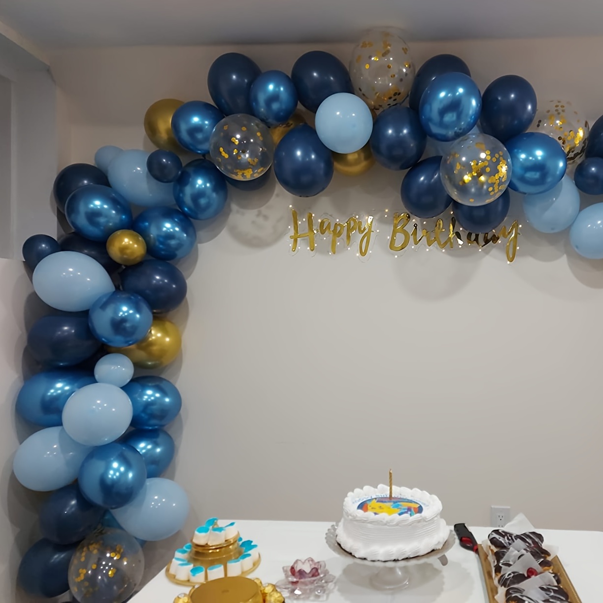 Lot Navy Blue Golden Balloon Wreath Set Confetti Balloon - Temu