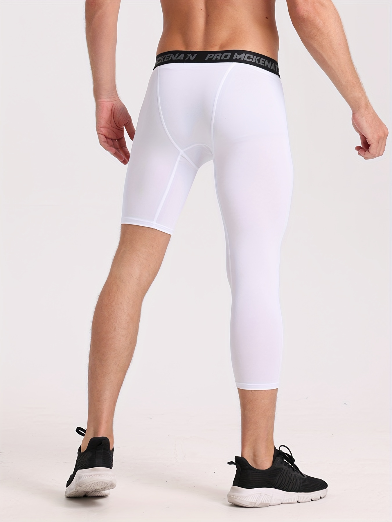 One Leg Compression Capri Tights Pants 2 Packs White Black 2 Colors Men's  3/ 4 Athletic Base Layer Underwear