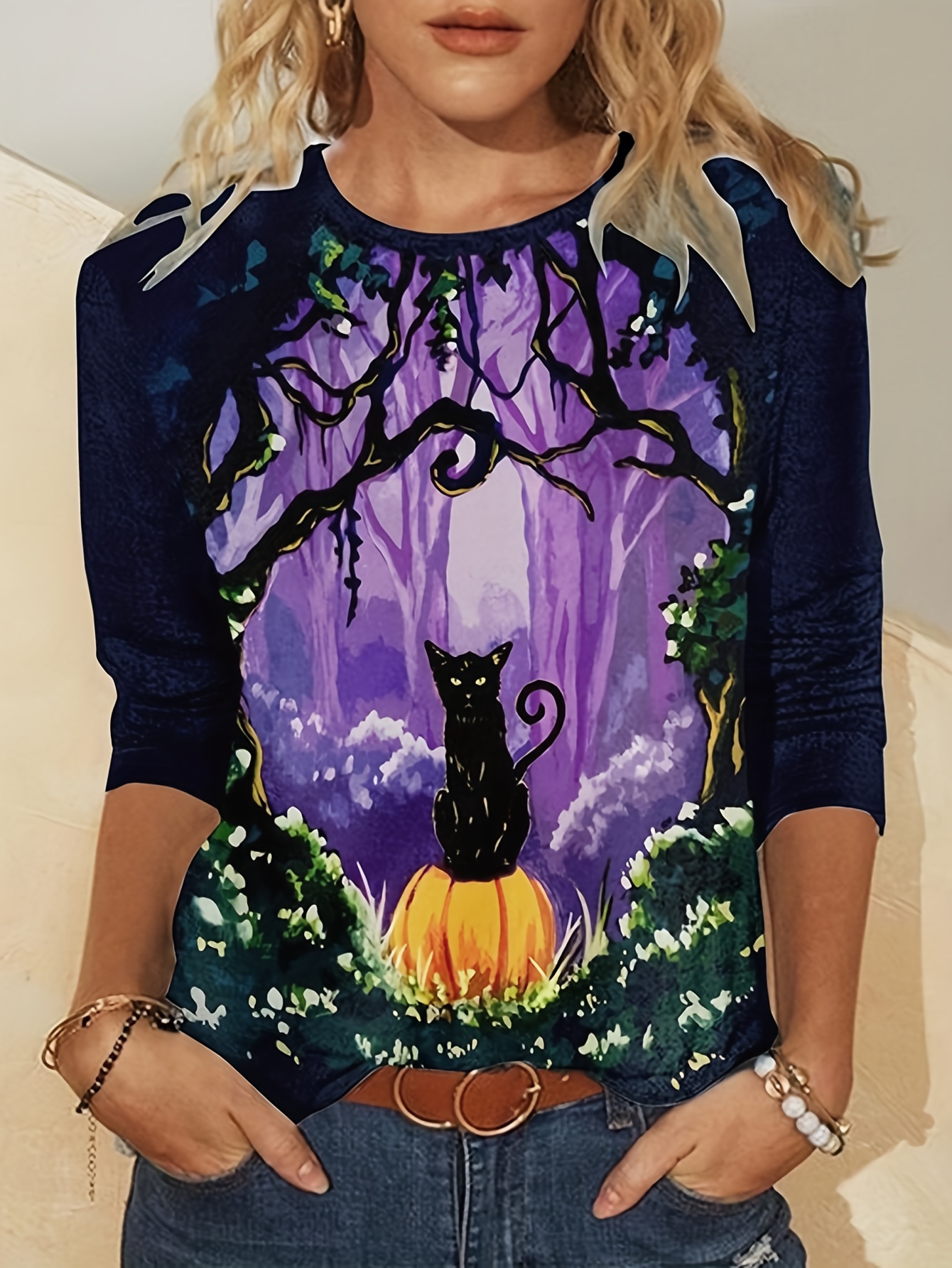 Plus Size Halloween Top Women's Plus Pumpkin Print Tie Dye - Temu Canada