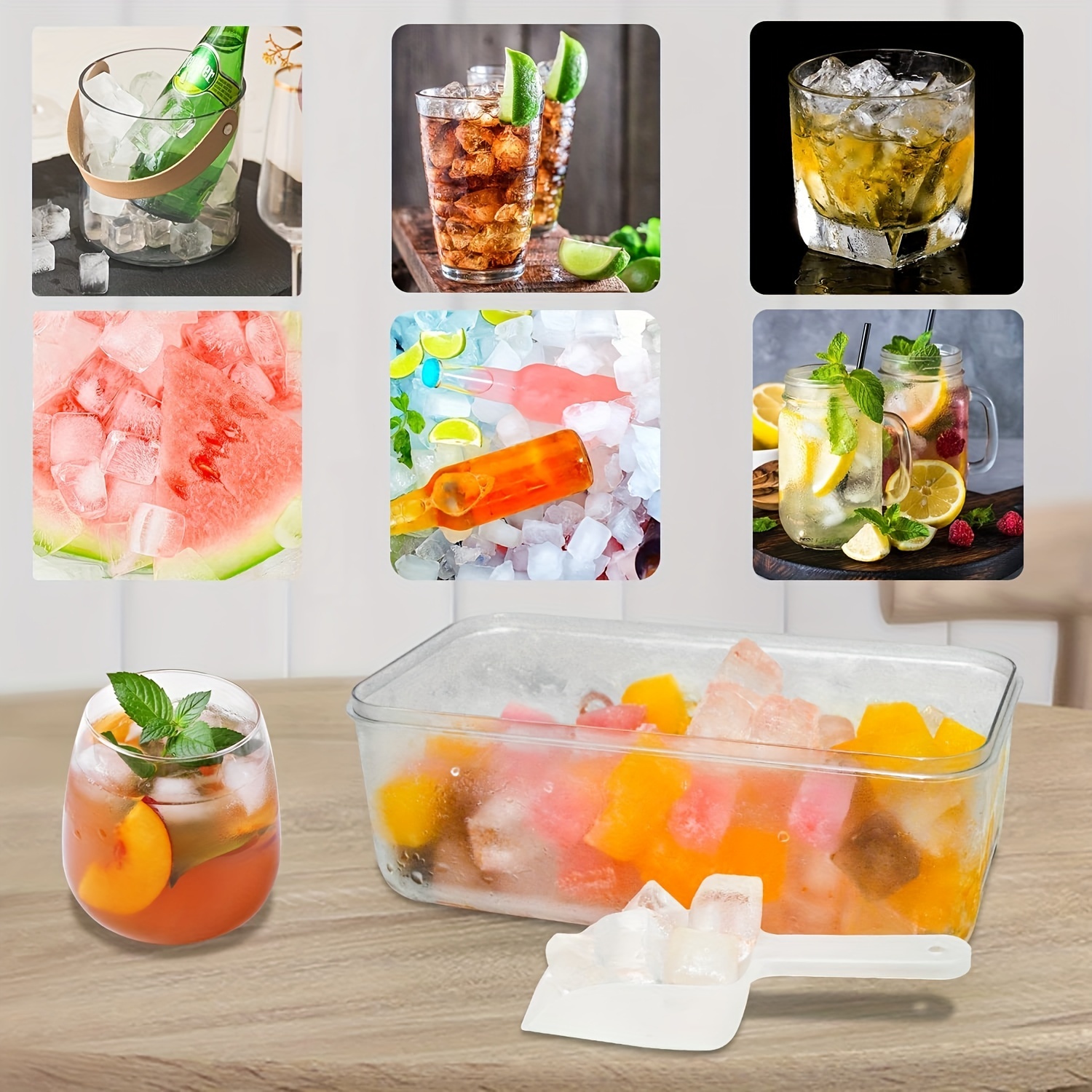 CKE Ice Cube Tray with Lid and Bin, 3 Pack Silicone Plastic Ice Cube Trays  for Freezer, BPA Free Ice Trays with Bin, Ice Scoop, Ice Tong and Drinking