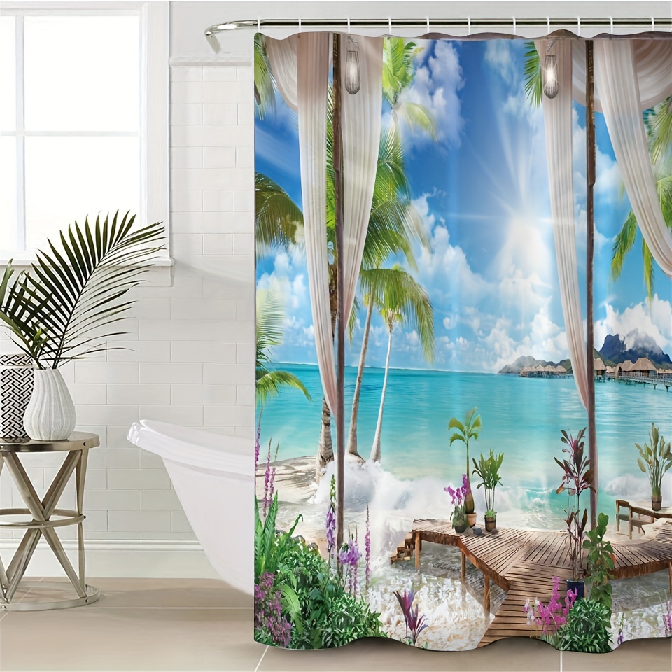 Beach Scenery Shower Curtain Summer Beach Shower Curtain - Temu