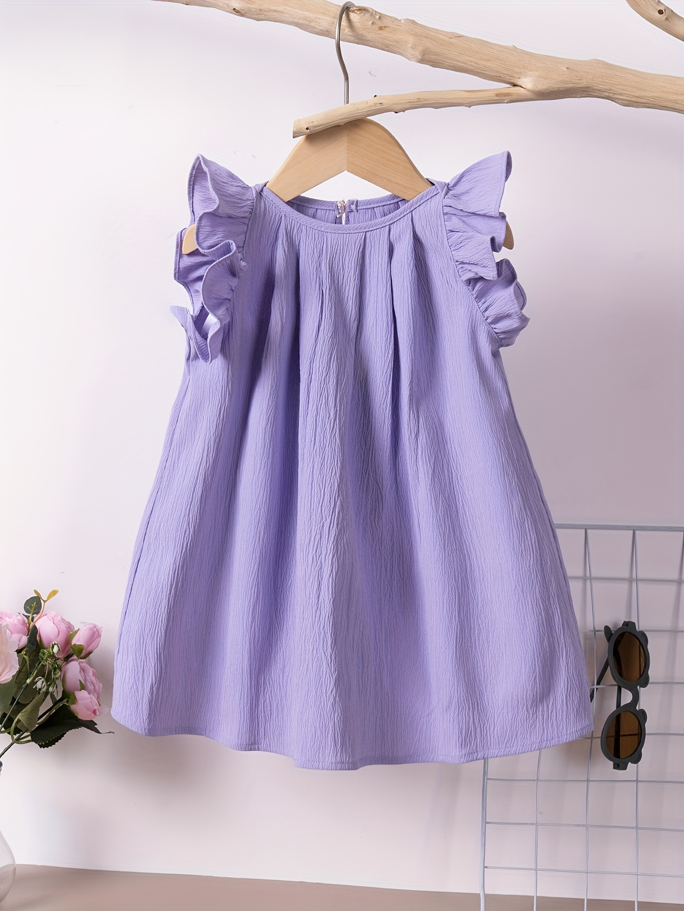 Vestidos de niña 2 años, para primavera y verano, color liso, con volantes,  sin mangas, vestido de princesa (verde, 3-4 años)