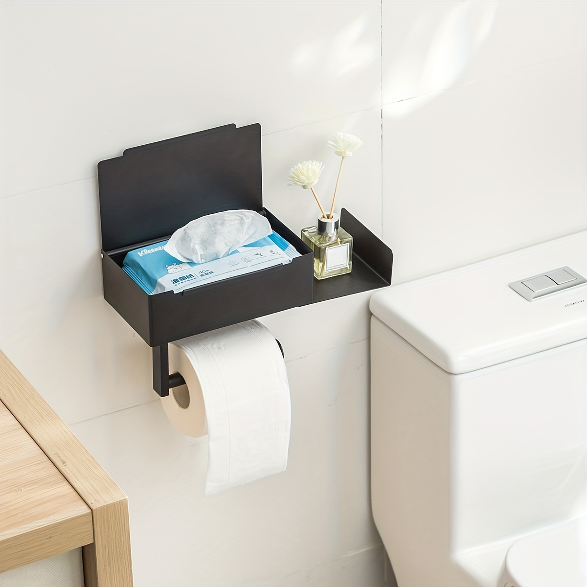 Acheter Porte-papier toilette avec étagère, distributeur de lingettes  jetables et rangement pour salle de bain, gardez vos lingettes hors de vue