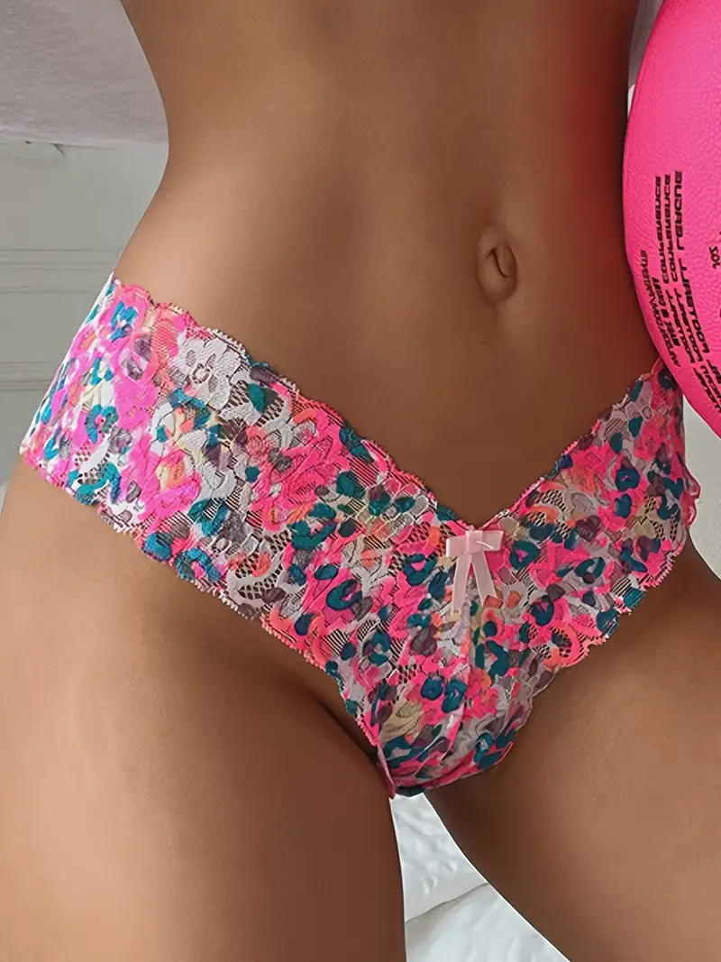 Lacy Floral Print Briefs Seamless Low Waist Thong Bow Tie - Temu