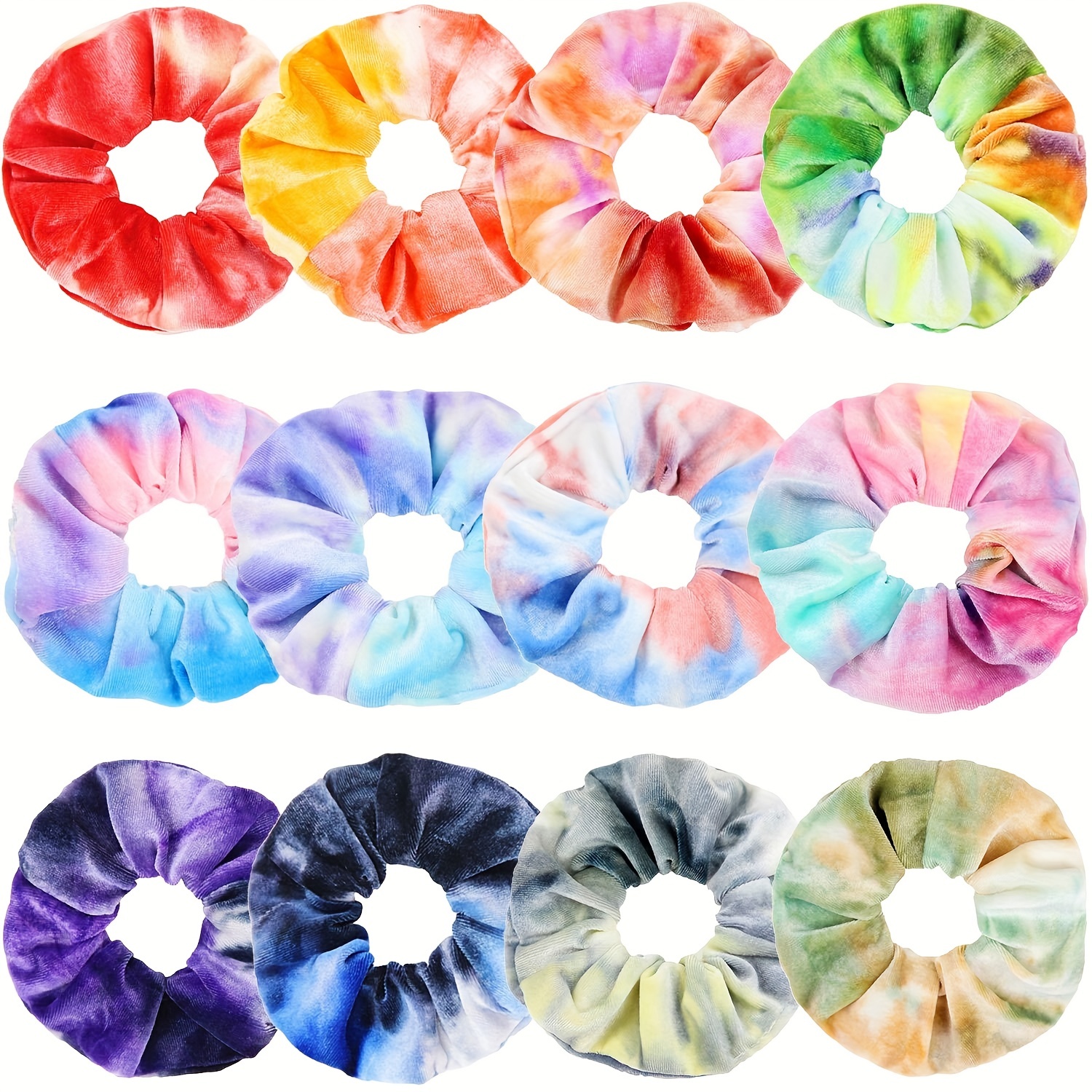 

12 Pcs Tie Dye Velvet Scrunchies For Girls - Soft Rainbow Ponytail Hair Ties For Teens And Women - Cute Elastic Hair Bands For Hair Styling And Accessorizing