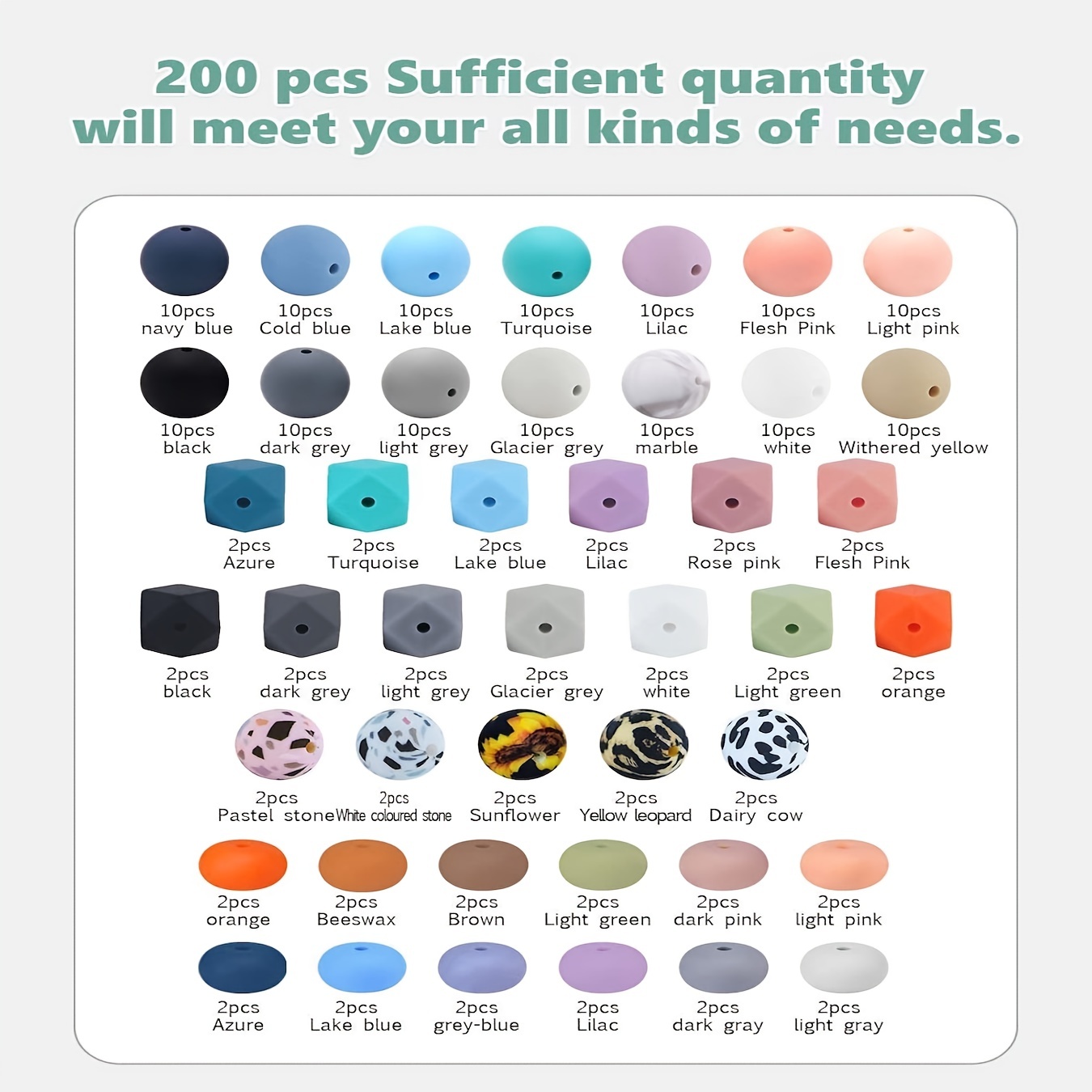 BOZUAN 225 Silicone Beads for Keychain Making Kit, Multiple Styles and Shapes Silicone Beads Bulk Rubber Beads for Keychains Making