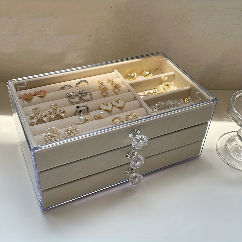 3 tier Jewelry Storage Drawer Box With Clear Lid Soft - Temu
