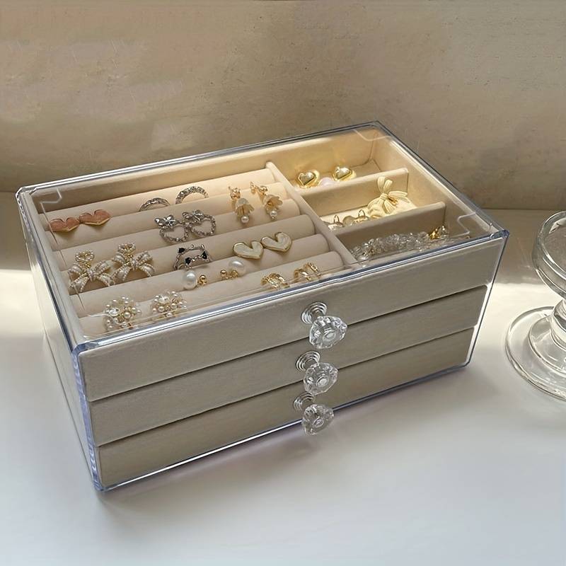 1 pièce, boîte à bijoux transparente en acrylique, boîte à bijoux à tiroirs à 3 étages, présentoir et organisateur de bijoux, boucles d'oreilles, bagues, colliers, bracelets, pendentifs