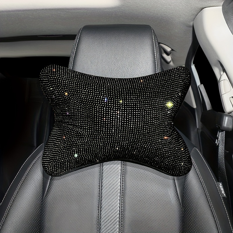 Chyley 2Pcs Car Neck Pillow Bling Headrest Neck Support,Crystal Rhinestone  Car Pillow for Driver,Diamond Auto Seat Headrest Cushion Travel Pillow