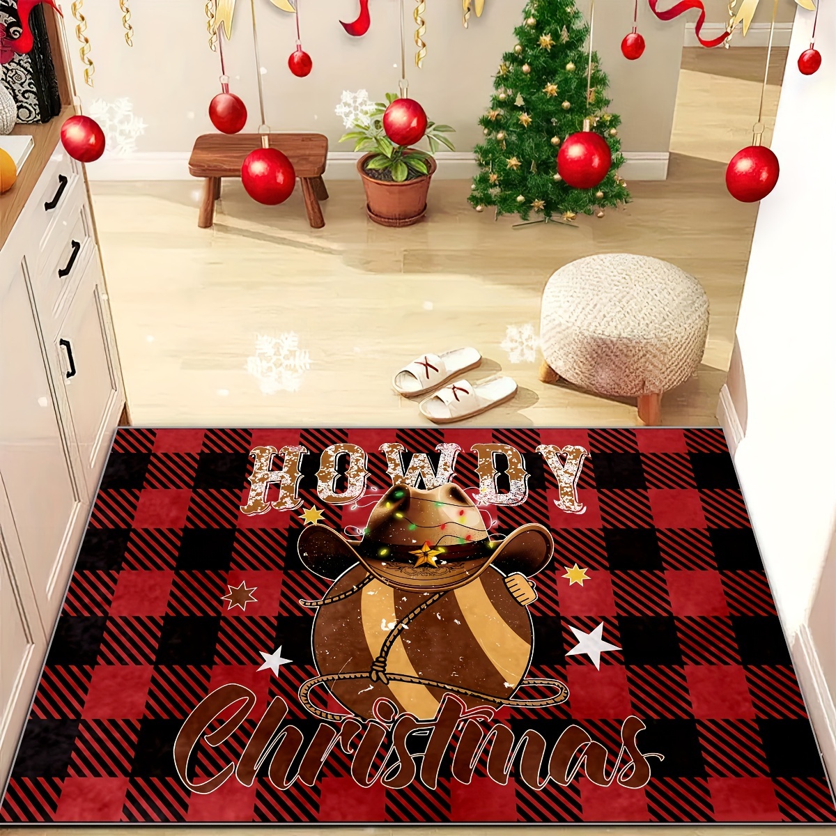 Christmas Kitchen Rug Floor Mat Christmas Ugly Cow Christmas - Temu