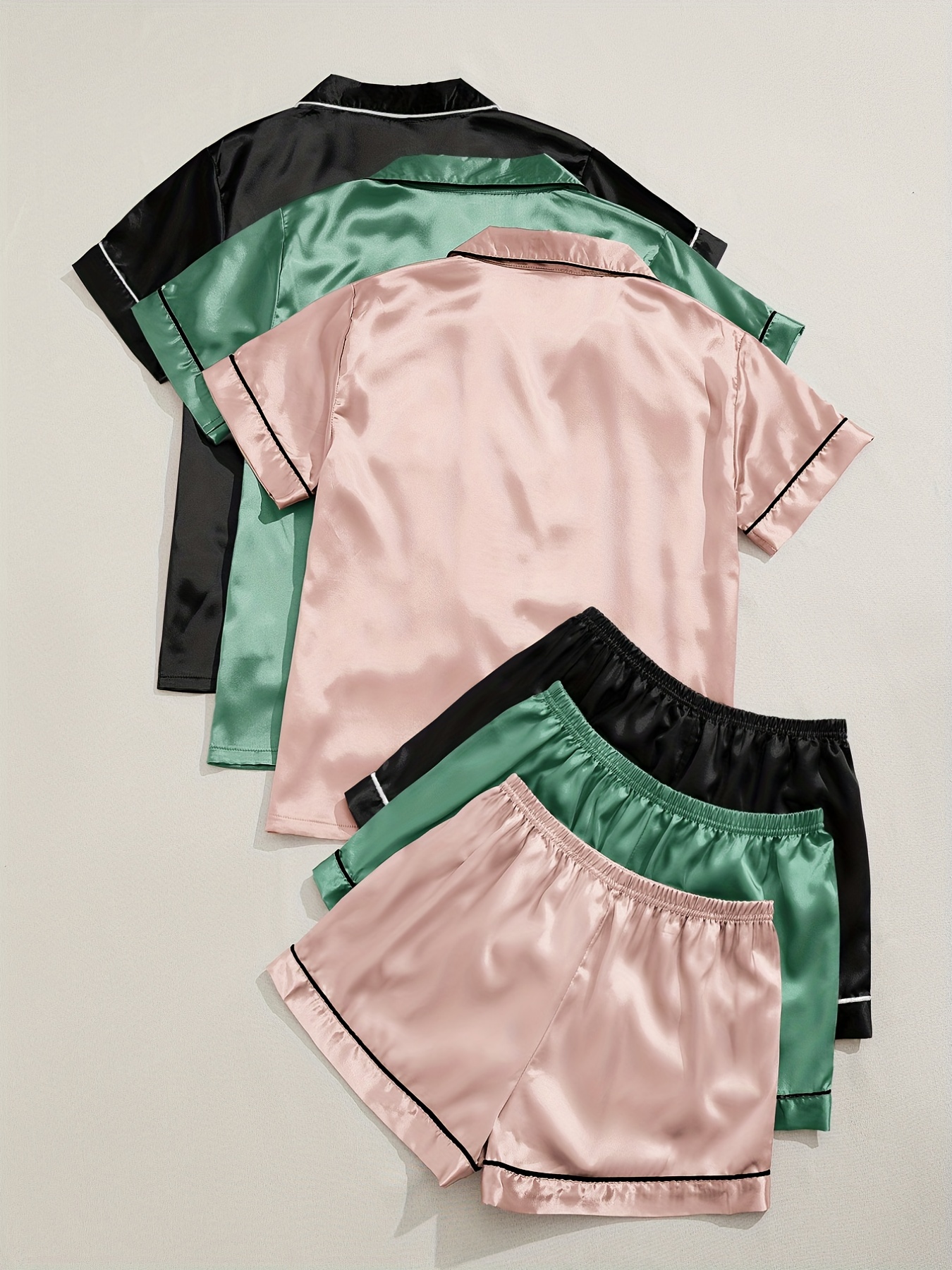  Senert Satin Pajamas For Women Silk Short Sleeve Sleepwear  Top And Pajama Shorts Set Causal Pjs Dark Green