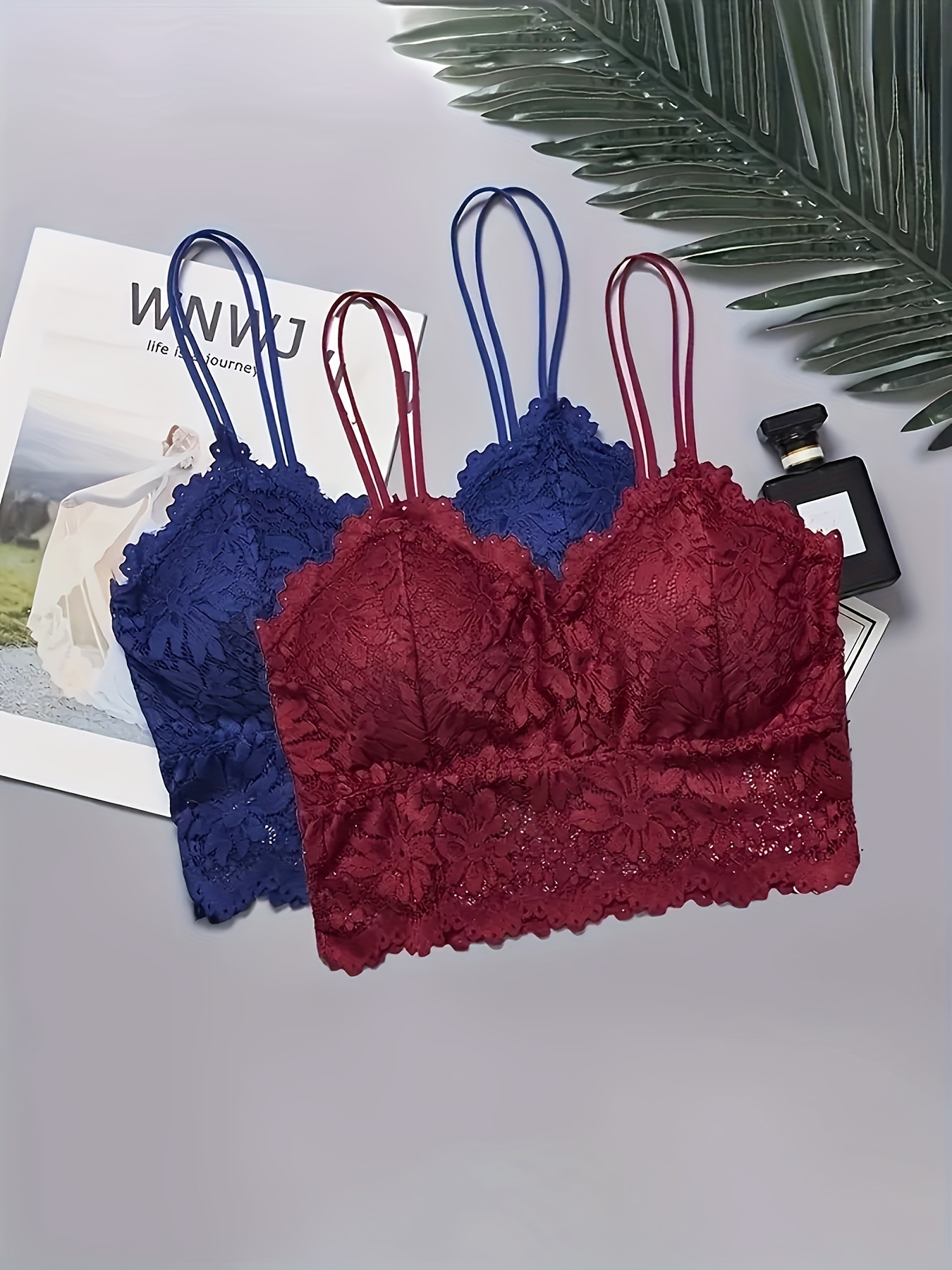 Contrast Lace Wireless Bra Comfy Breathable Intimates Bra - Temu Canada