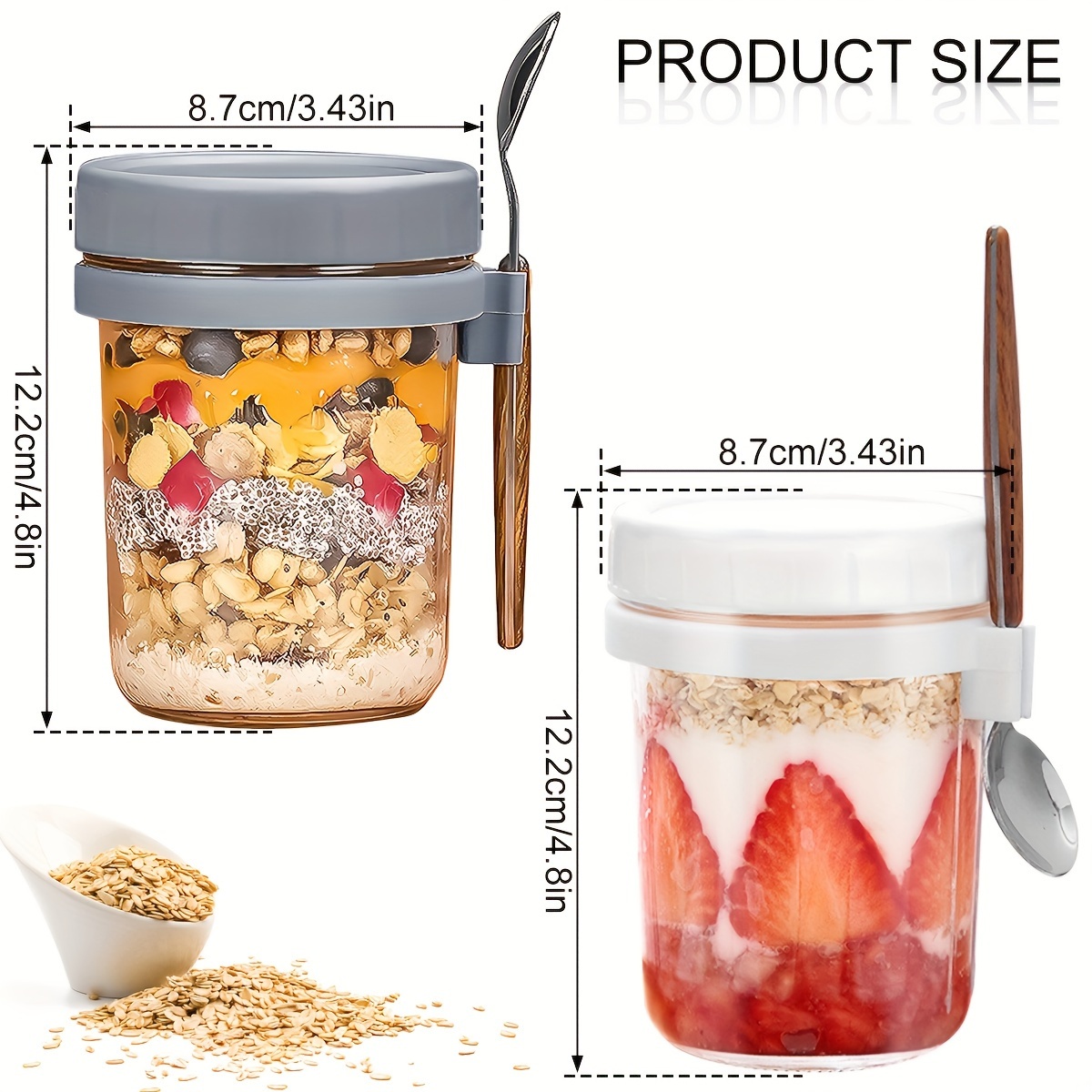 Breakfast Salad Mason Jar With Foldable Spoon And Lid, Portable Container  For Fruits, Vegetables, Yogurt, Dieting