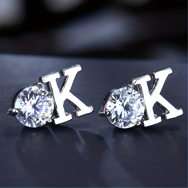 Men's Fashion Zircon Letter ok Earrings, Hip-hop Trendy Punk