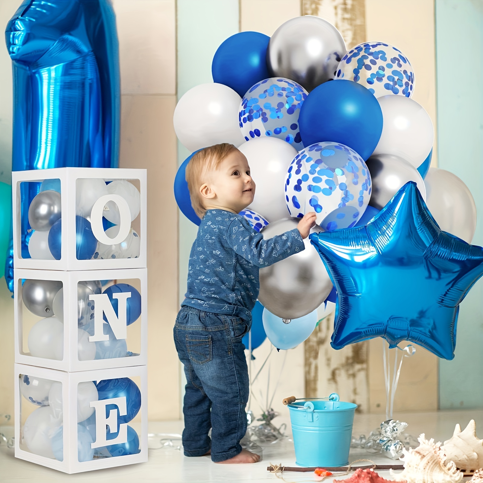 One Transparent Balloon Box One Year Birthday Party Scene - Temu