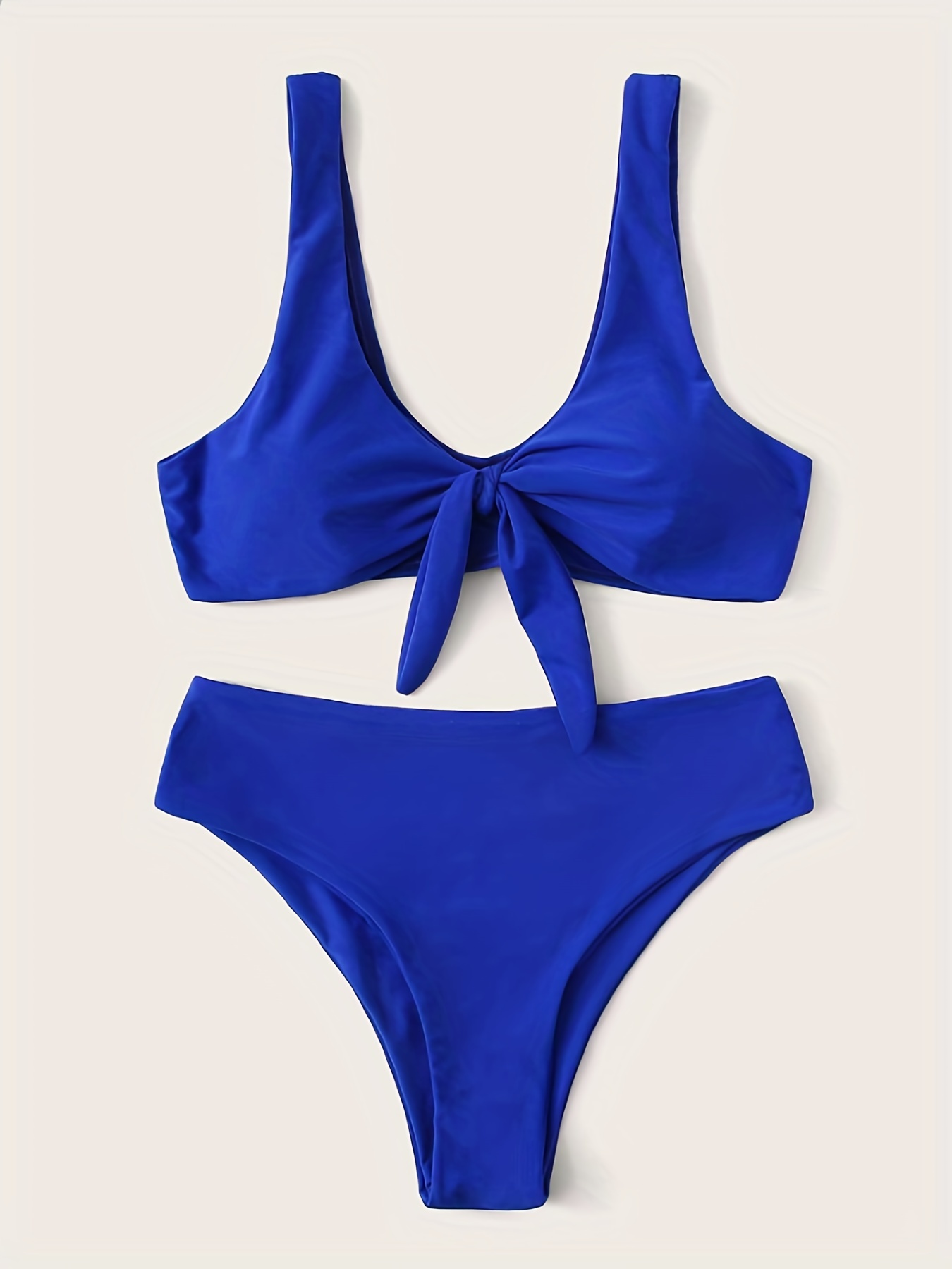 ZAFUL Women's Bikini Set Two Piece Swimsuits Bathing Suits Solid Tie Front  High Waist Swimming Suit