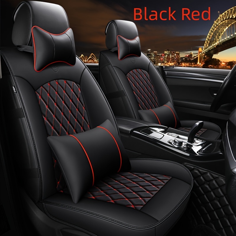 Luxury Pu Quilted Faux Leather Car Seat Cover 5 Seats - Temu