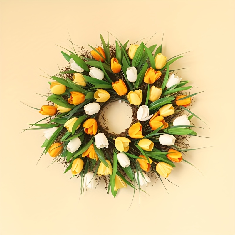 Decorative Flowers 35cm Door Wreath Front Spring Tulip Party Wildflower  Hanging Garland Decoration Farmhouse Flower Rainb E5D5 From Tttingber,  $28.4