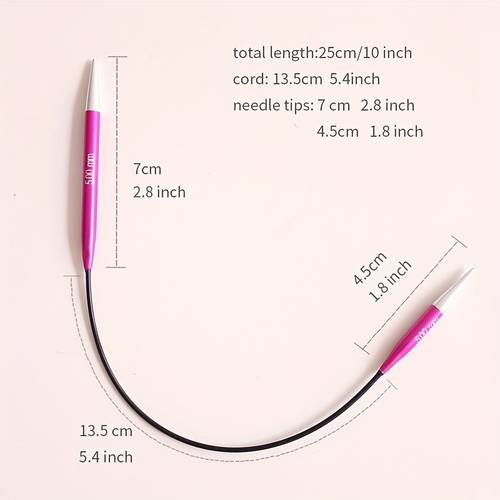 25 cm fixed circular knitting needles for socks or sleeves