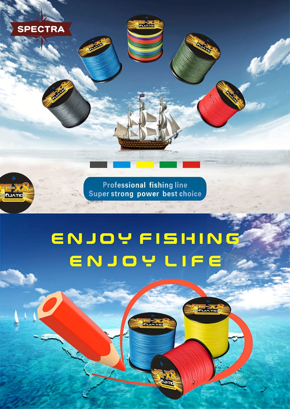 300m/500m 8 Strands Wear Resistant PE Fishing Line, 328yds/546yds Long  Throwing Strong Pull Braided Fishing Line