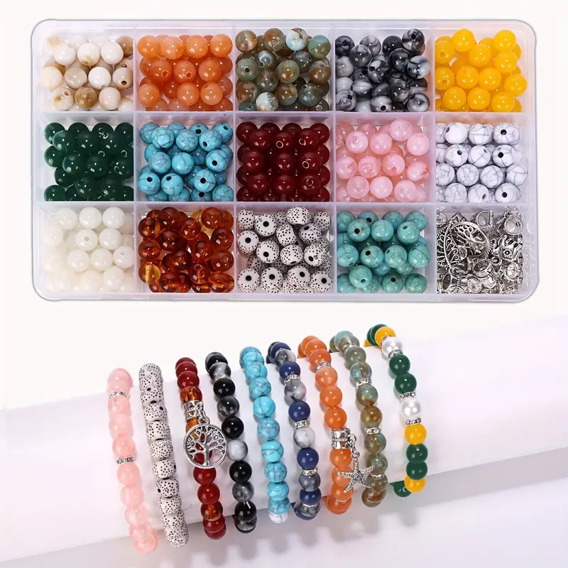 8mm Round Beads Kit Marble Loose Beads Crystal Spacers Beads For DIY  Jewelry Earrings Necklaces And Bracelets Making For Girls/Adult/Women  Halloween E