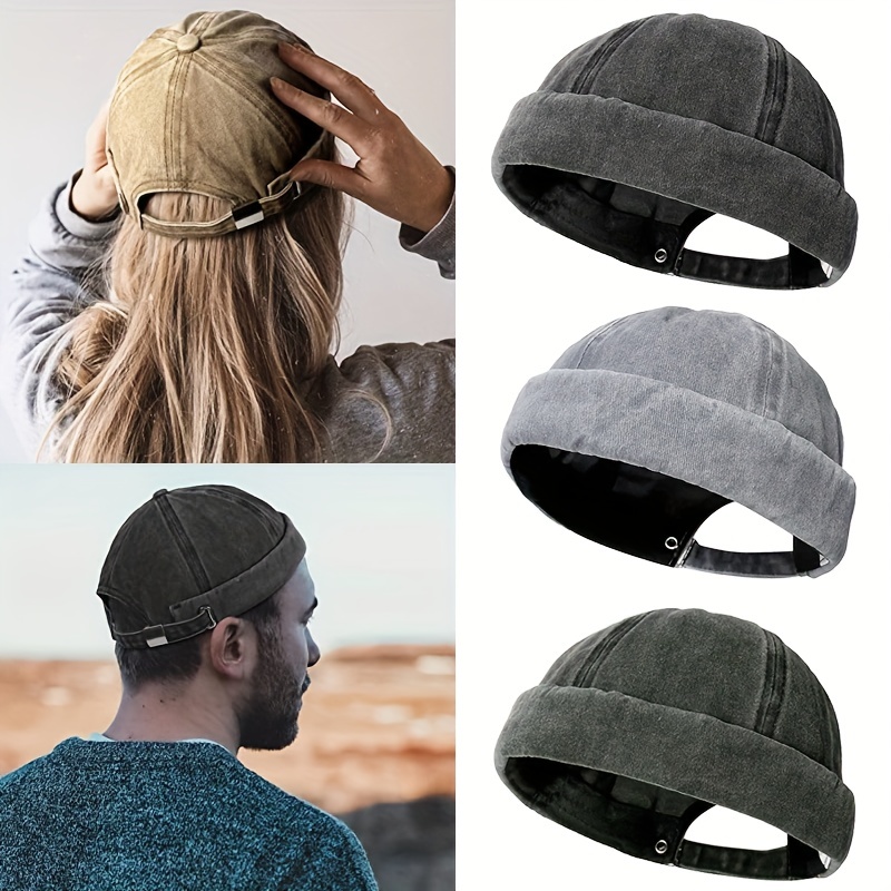 Men Women Skullcap Sailor Embroidery Warm Rolled Cuff Bucket Brimless Hat  Solid Color Adjustable Hats, Today's Best Daily Deals