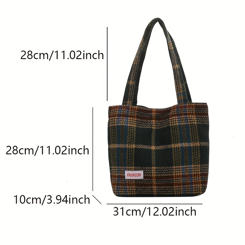 Classic Plaid Print Tote Bag Set, Large Capacity Shoulder Bag