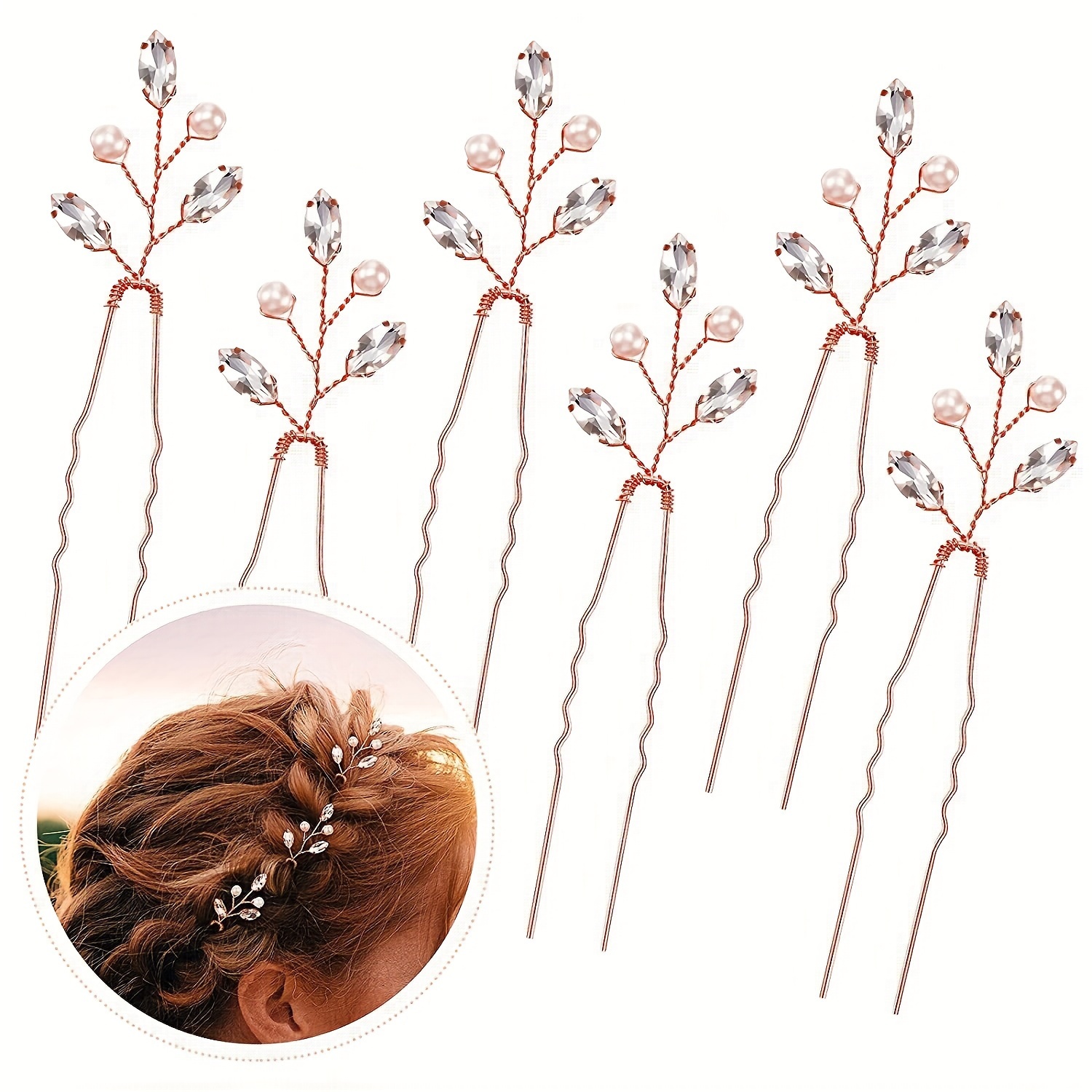 

6pcs Crystal Rhinestone Faux Pearl Decor Hairpins Vintage Elegant Headwear Flower Wedding Hair Piece For Bride, Bridesmaids, Flower Girls