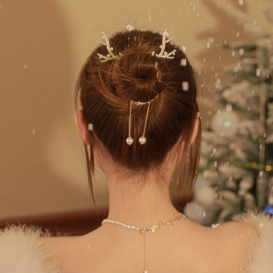 Christmas Deer Horn Ball Head Hair Clasp