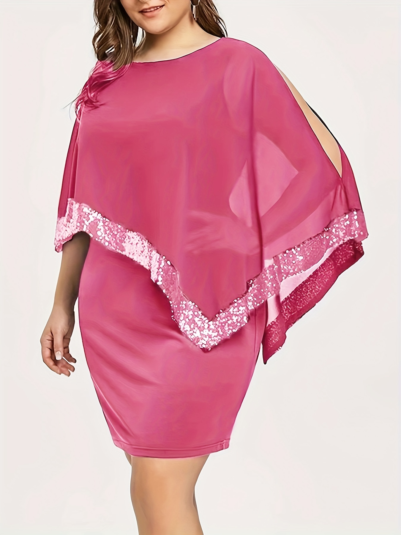 Plus Size Elegant Dress Women's Plus Solid Contrast Sequin - Temu